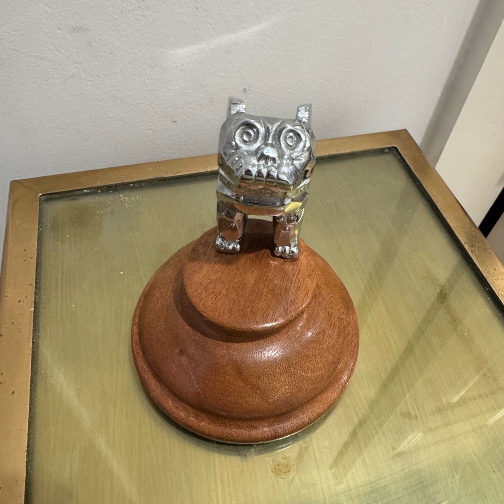 Metal Mack bulldog truck hood ornament with Wood base